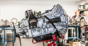 An outside look at a car part outside of the vehicle.