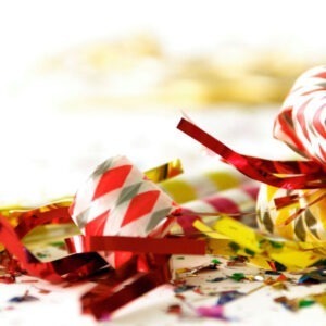 A heap of streamers and other celebratory items.