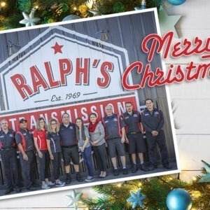 A "Merry Christmas" card with an image of the Ralph's Transmission team.
