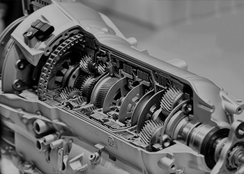 The interior workings of a car.