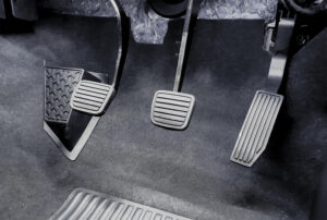 clutch pedal, brake pedal, gas pedal in manual transmission vehicle